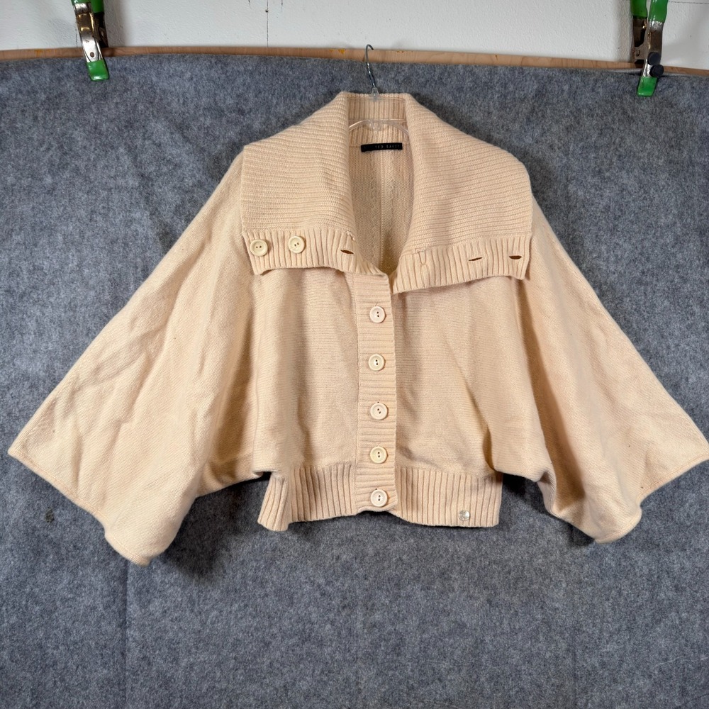 Ted Baker Cashmere Mariner Sweater Womens 3 Cream Kimono Ribbed Foldover Collar